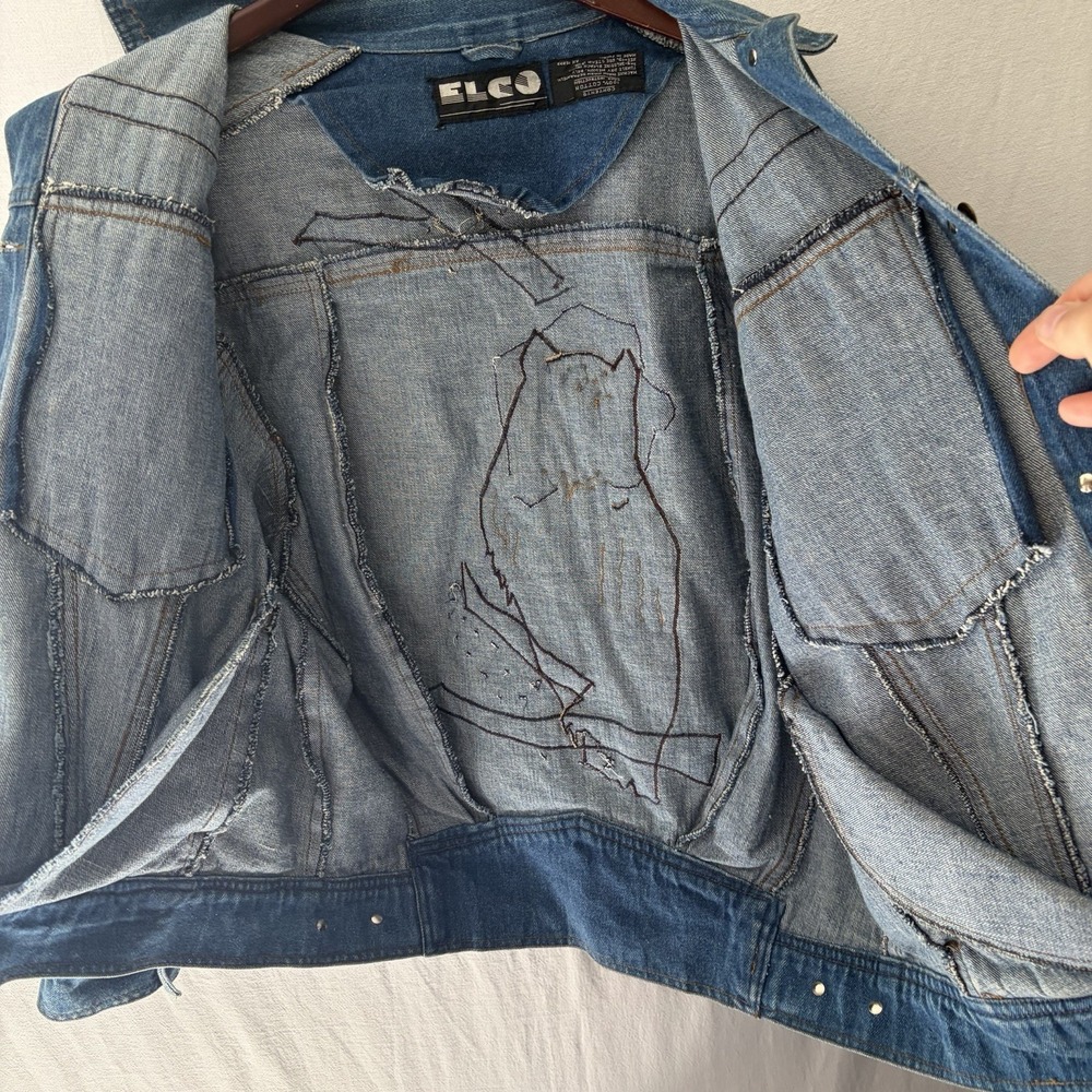 Vintage Elco Handmade Denim Jacket Embroidered Owl And Lace  Small Buttons - Picture 7 of 9